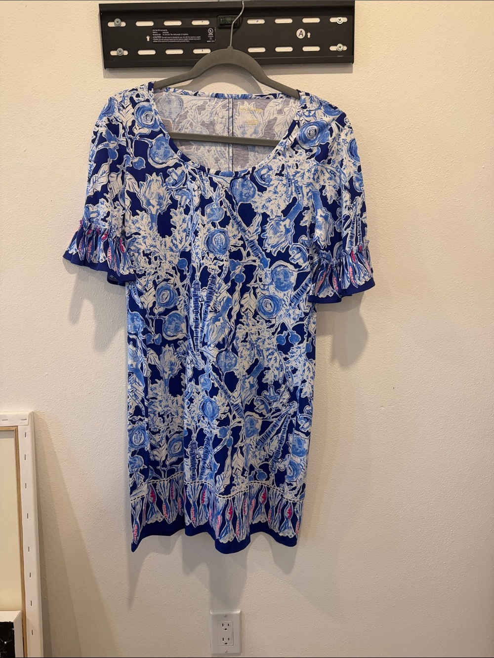Lilly Pulitzer Blue and White Floral Ruffle Sleeve Mini Dress